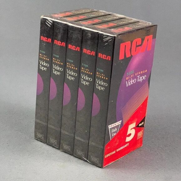 RCA VHS Blank Video Cassette Tape New 5 Pack T-120 Premium 6-Hour NOS +1 Free - Picture 1 of 4